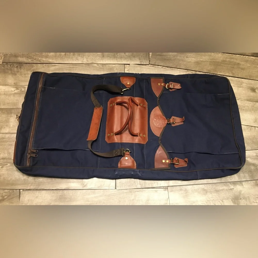 Duluth Pack Blue Canvas Leather Duffel Travel Garment Clothing Sportsman’s Bag